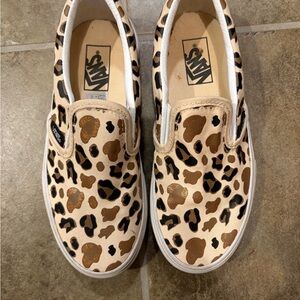 Vans Kids Tan Leopard Slip-On Sneakers Girls size 1